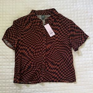 Orange & black skater style button up top